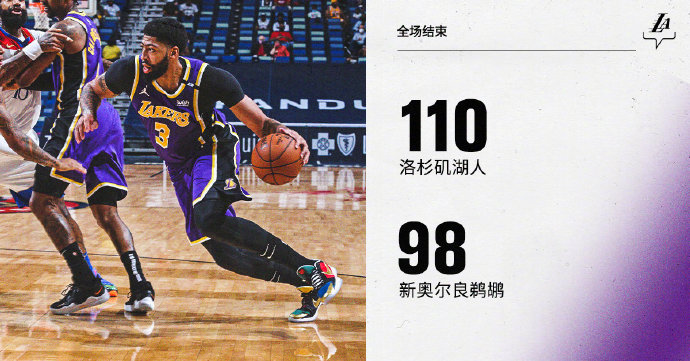 湖人110-98战胜鹈鹕 詹姆斯25+6 埃尔南戈麦斯19+13