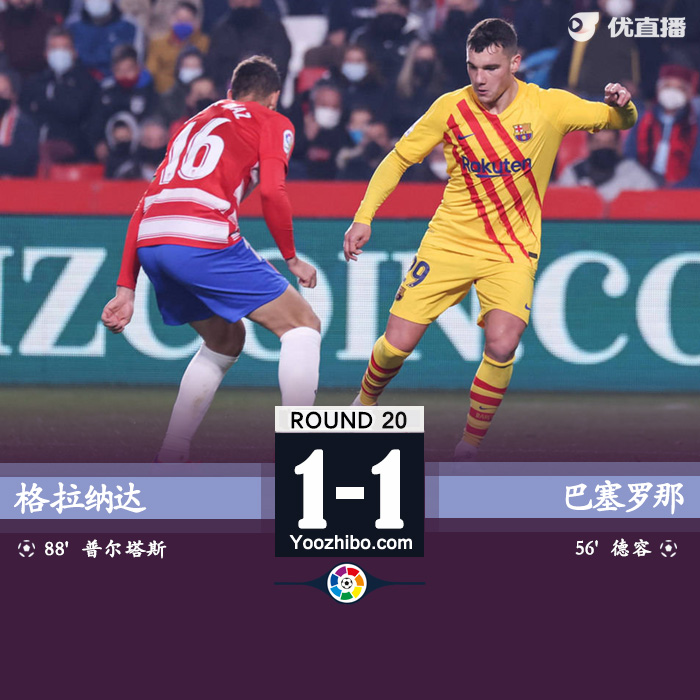<a href=/zuqiubs/barcelona/ target=_blank class=infotextkey>巴萨</a>1-1格拉纳达  阿尔维斯助攻卢克-德容连场破门