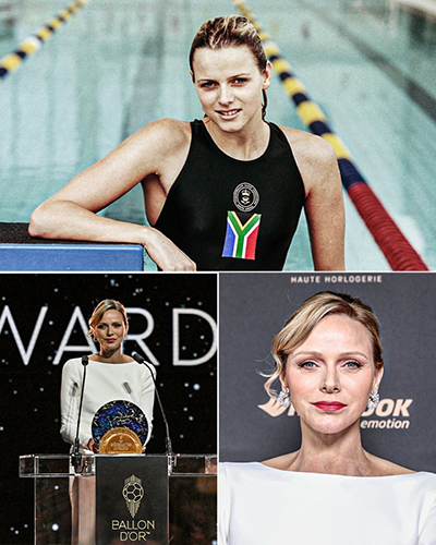 金球颁奖礼亮点!摩纳哥夏琳王妃白裙优雅亮相,曾是南非女子游泳冠军